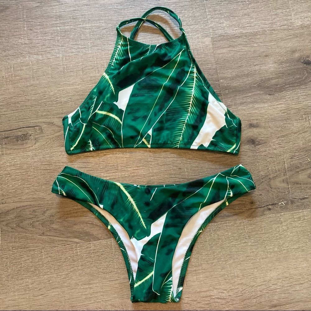 Green Womens Tropical Print Bikini EUC 